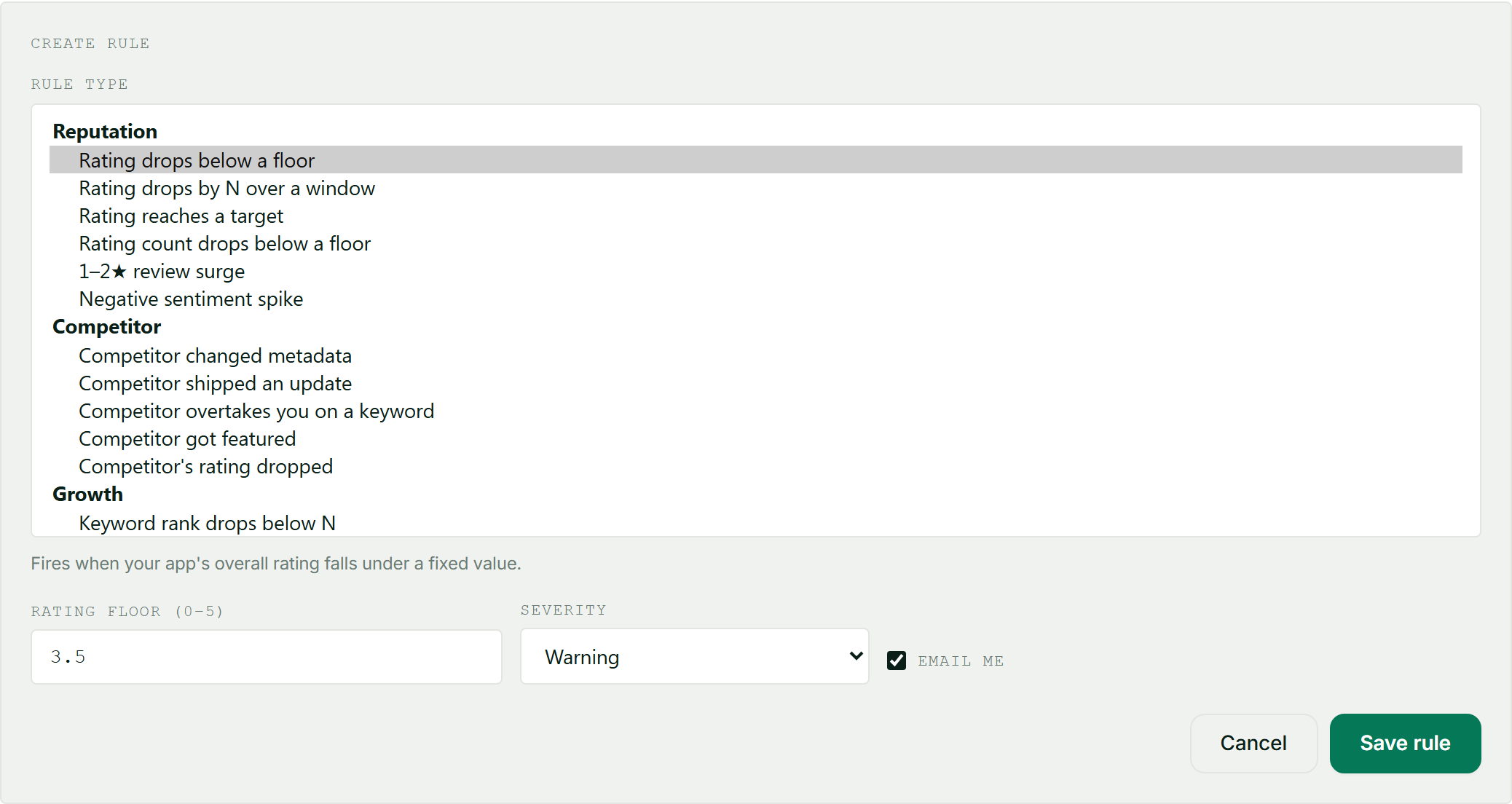 ASOScan new alert rule form