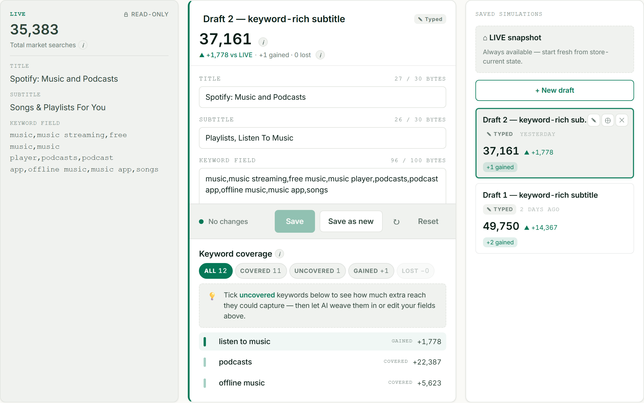 ASOScan keyword coverage simulator