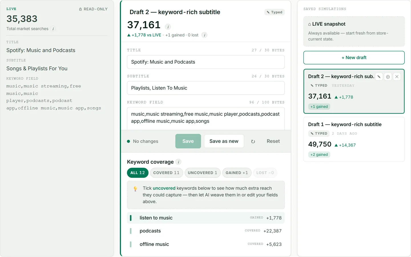 ASOScan keyword coverage simulator
